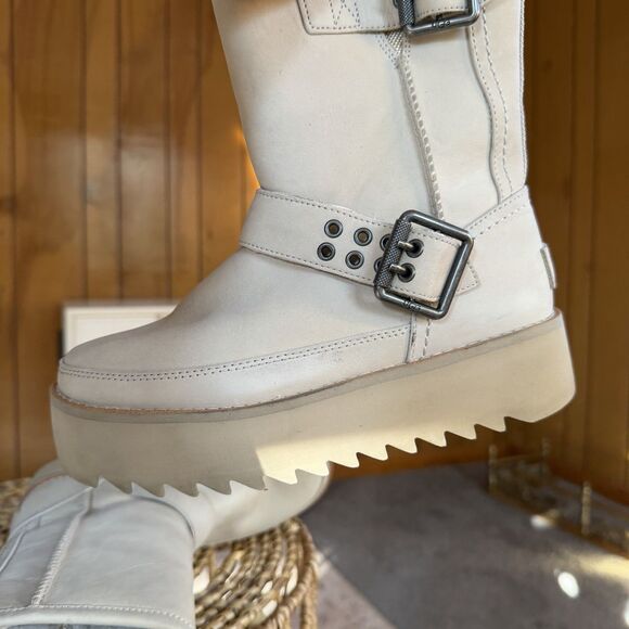 UGG Classic Rebel Biker Rocker Bone Platform Boots Women’s US 5 Beige Cream - Picture 13 of 15
